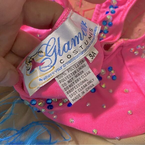 Glamour solo dance costume pink blue Feather rhinestone embellished leotard SA - Picture 6 of 12